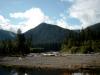 Hoh River. Wenig Wasser, dennoch sieht man , welche Unmengen Bruchholz jedes Jahr in den Pazifik transportiert werden.